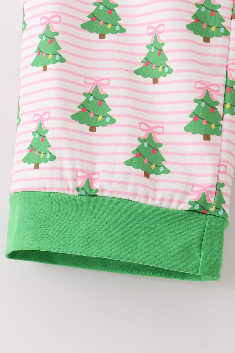 Green christmas tree print ruffle mom pajamas pants