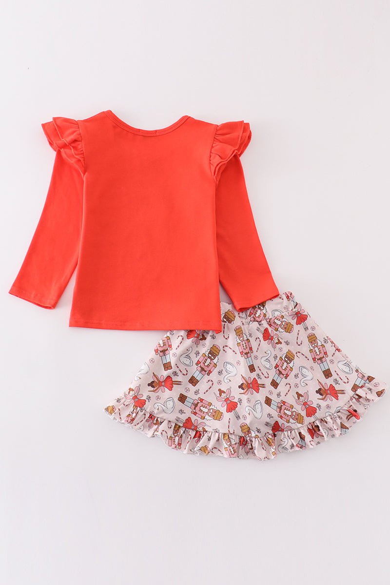 Red nutcracker girl skirt set