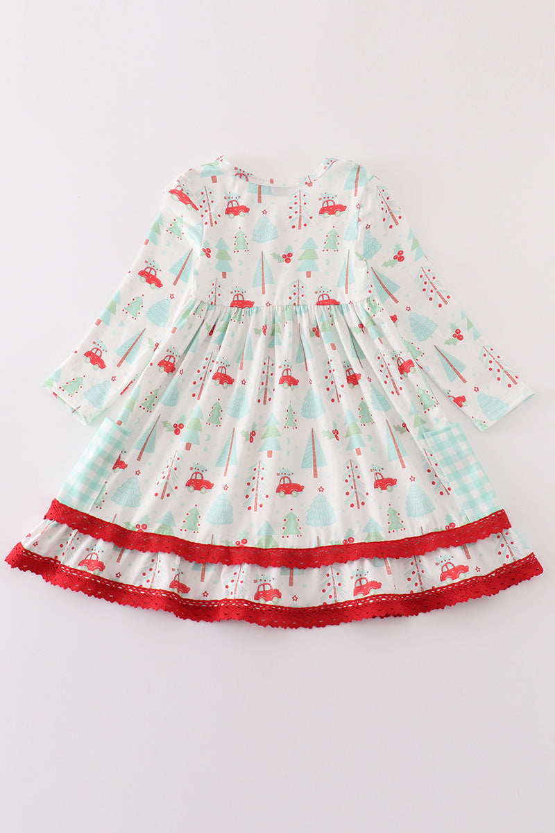 Christmas tree car print dress