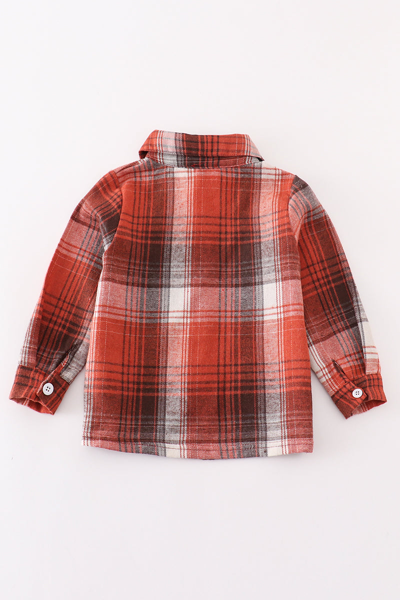 Rust plaid boy button down shirt