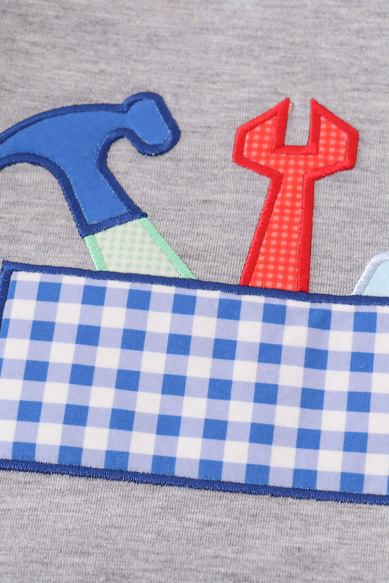 Grey toolbox applique boy set