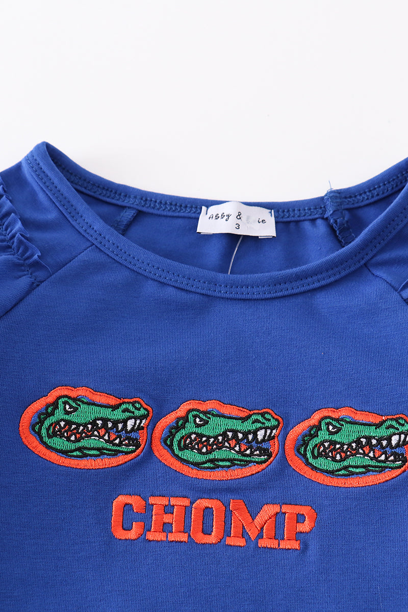 Blue chomp embroidery girl top