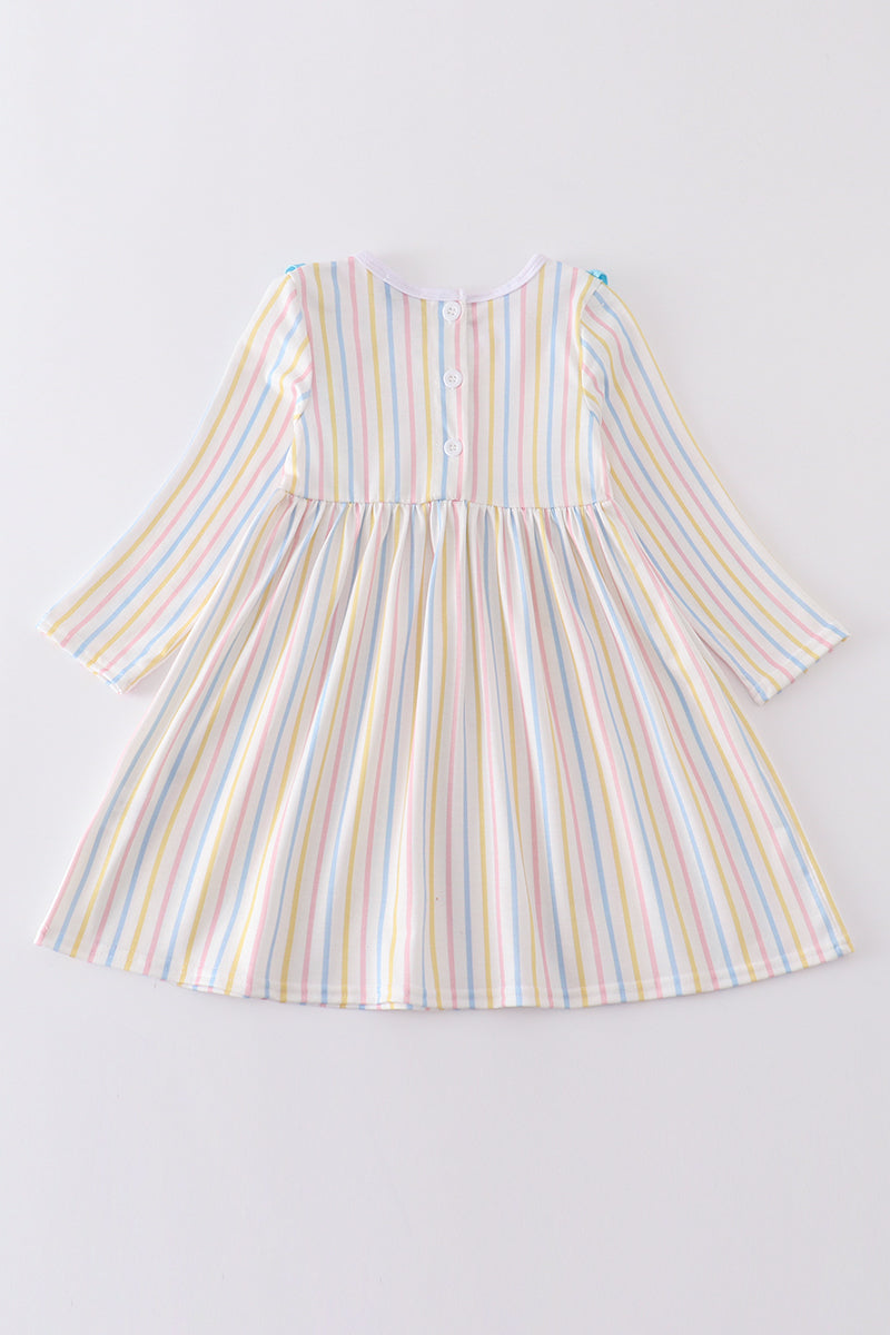 Stripe princess embroidery girl dress