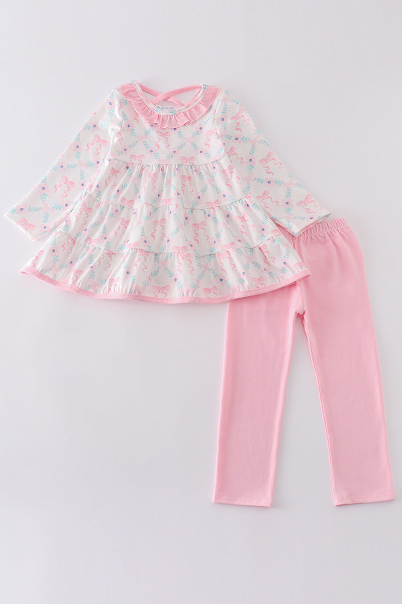 Pink floral ruffle girl set