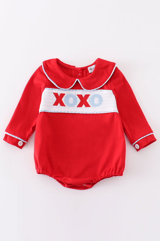 Red valentine XOXO smocked boy bubble