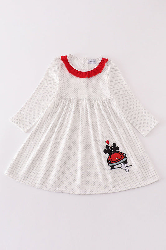 Valentine's day character applique polkadot dress