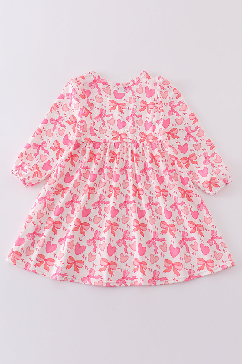 Pink valentine heart bow girl dress