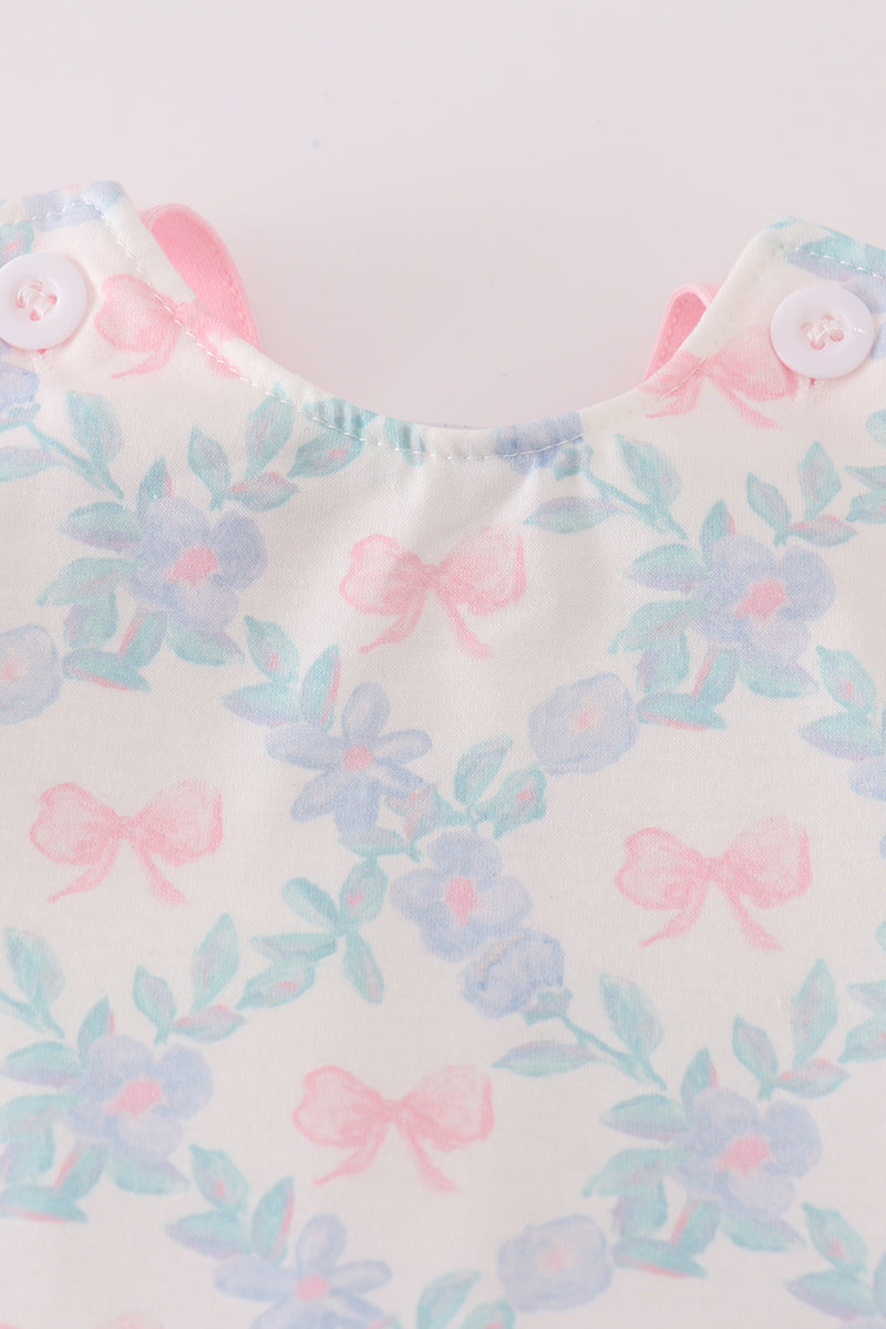 Pink bow print girl bloomer set