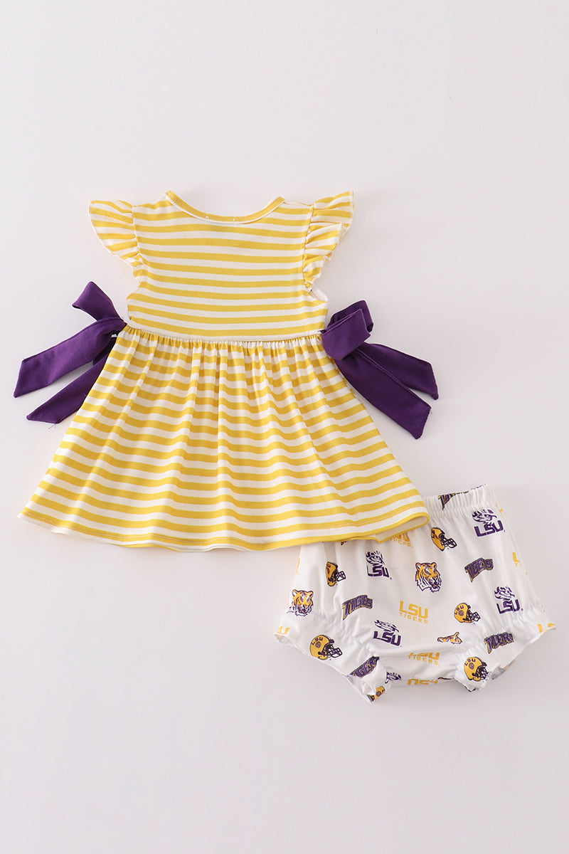 Yellow tiger embroidery LSU girl bloomer set