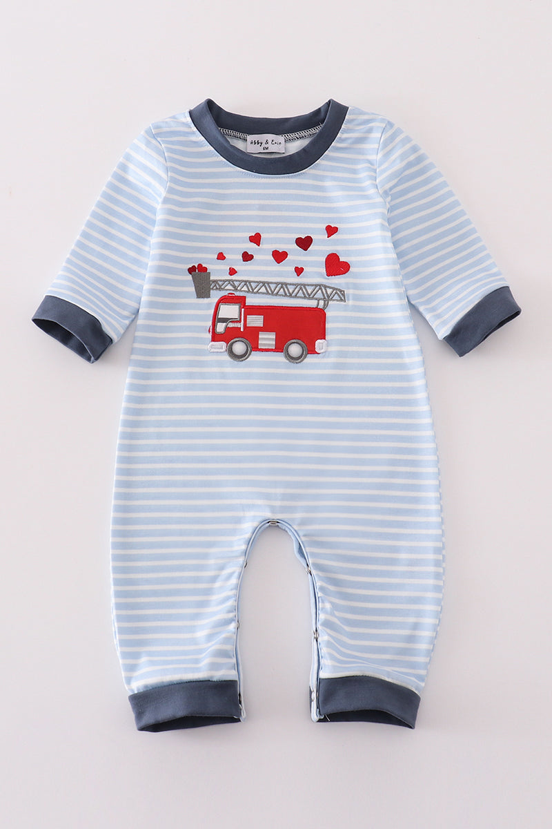 Valentine's day fire truck applique boy romper