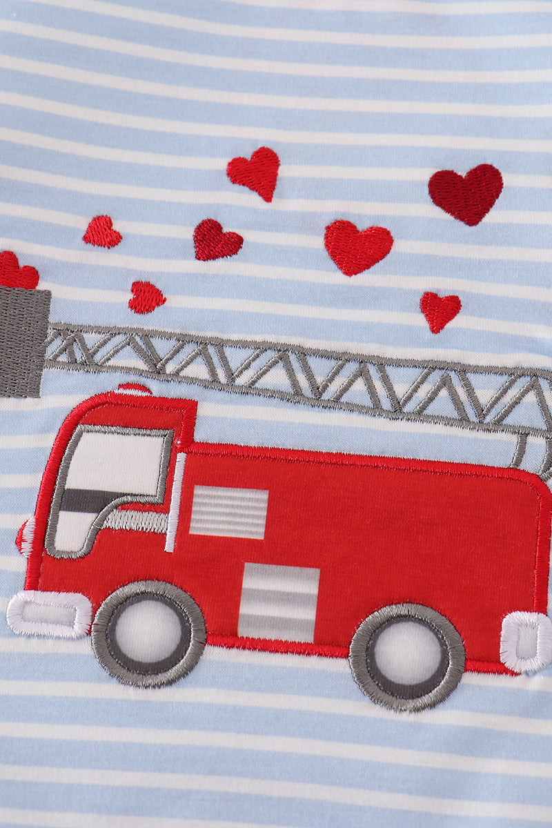 Valentine's day fire truck applique boy top