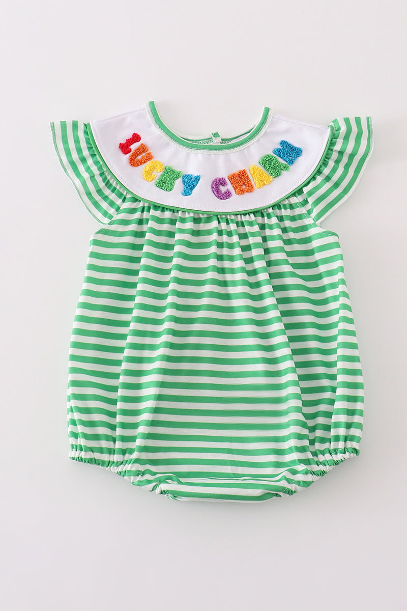 Green stripe lucky charm french knot girl bubble