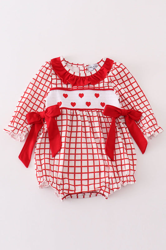 Valentine's day smocked heart embroidery girl bubble