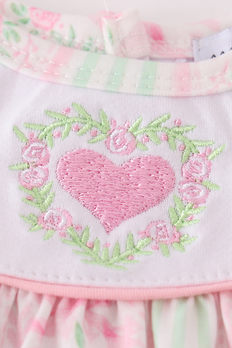 Valentine's day heart bow embroidery girl bloomer set