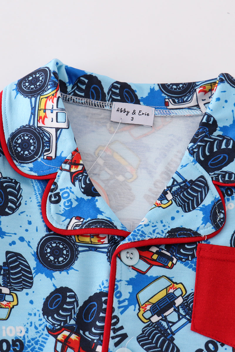 Monster truck print boy pajamas set