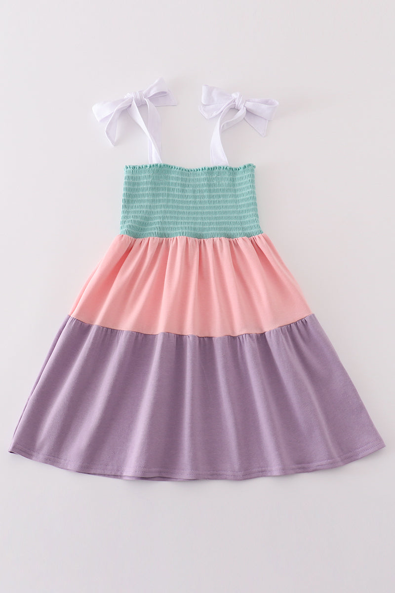 Multicolored tiered smocked mom&me dress