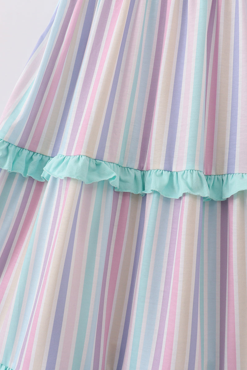 Multicolored stripe tiered mom dress