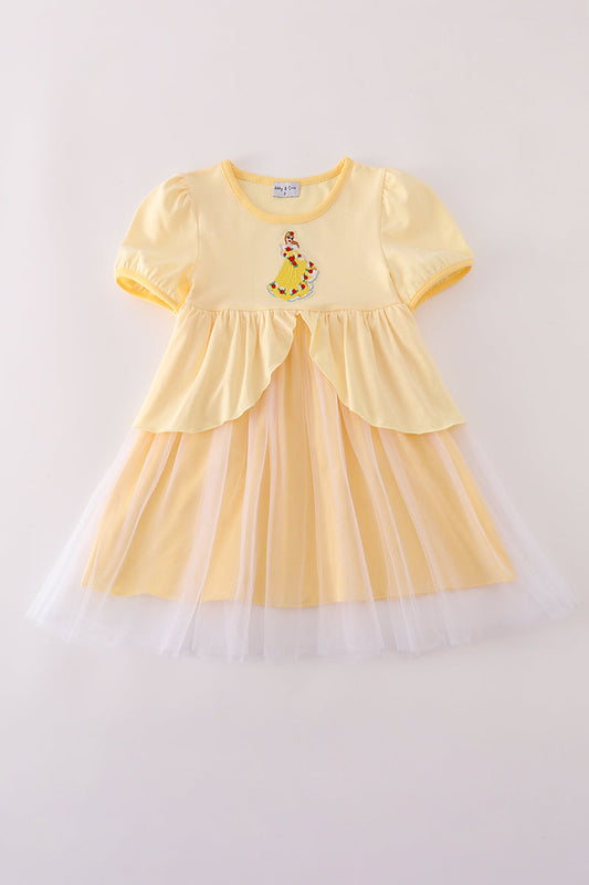 Yellow princess embroidery ruffle dress