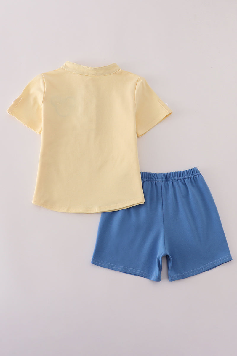 Yellow character applique shorts set