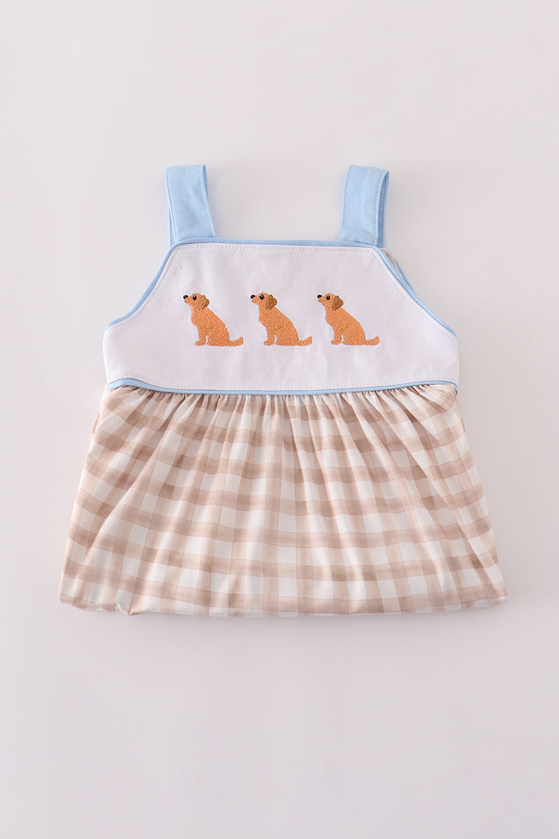 Beige puppy embroidery gingham dress