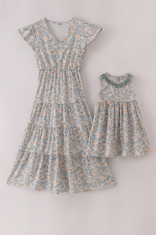 Fall floral print ruffle mom&me dress