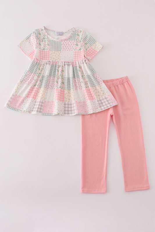 Pastel patchwork garden print pants set