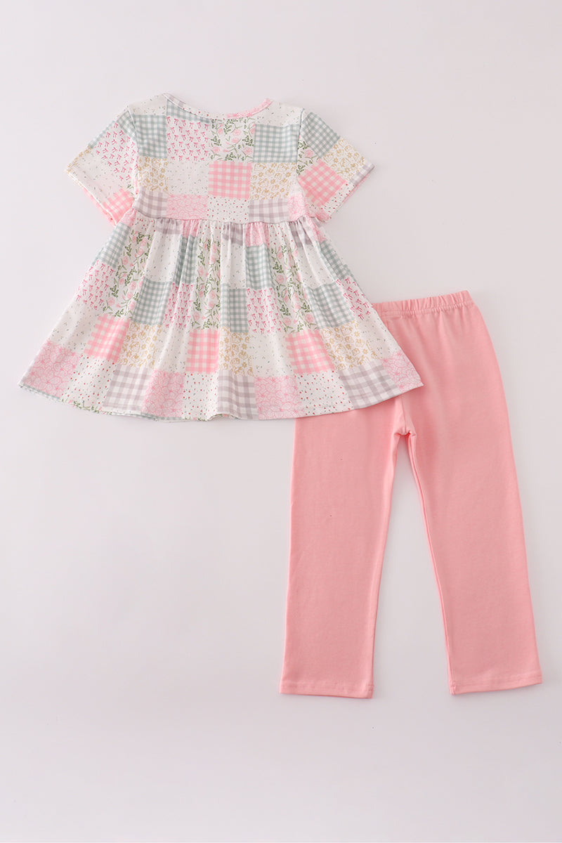 Pastel patchwork garden print pants set