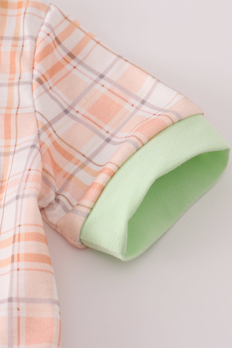 Orange pumpkin embroidery plaid bubble