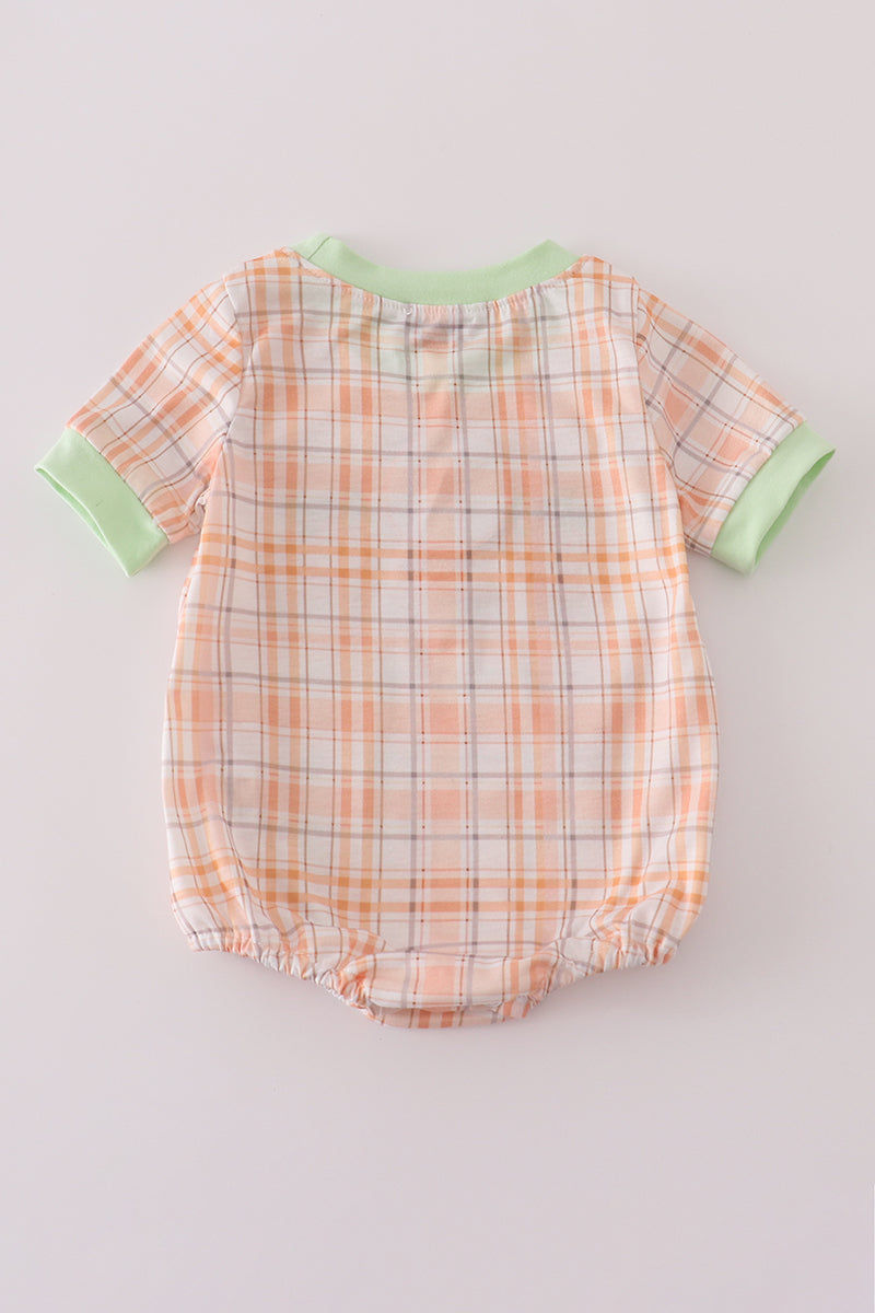 Orange pumpkin embroidery plaid bubble