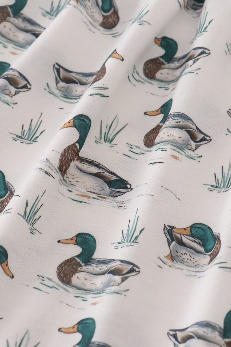 Green duck print rufle dress