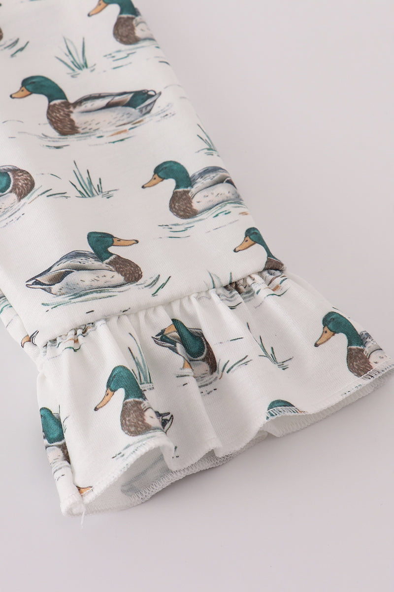 Green duck print rufle dress