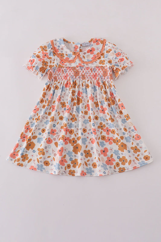 Floral print smocked dress