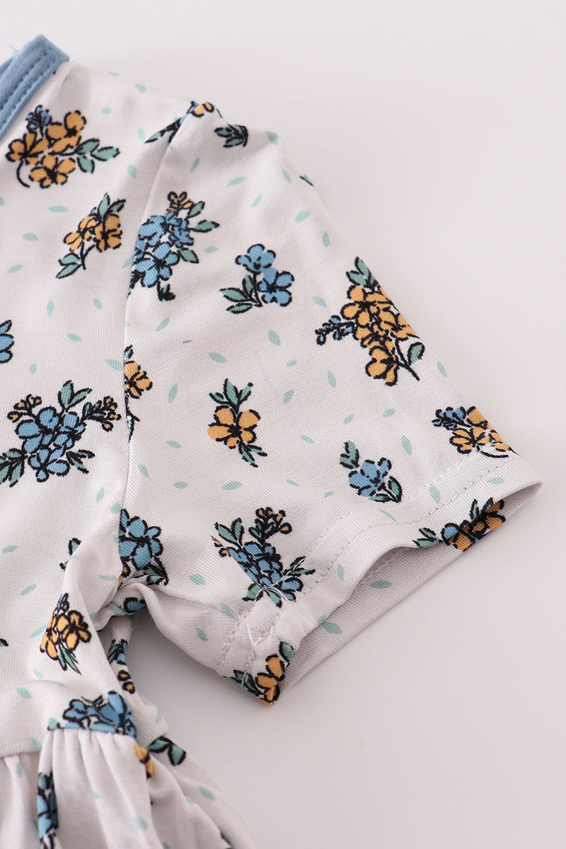 Blue floral print bamboo dress