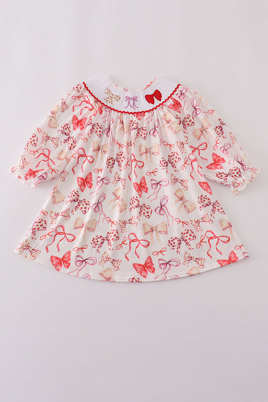 Red bow smocked dress