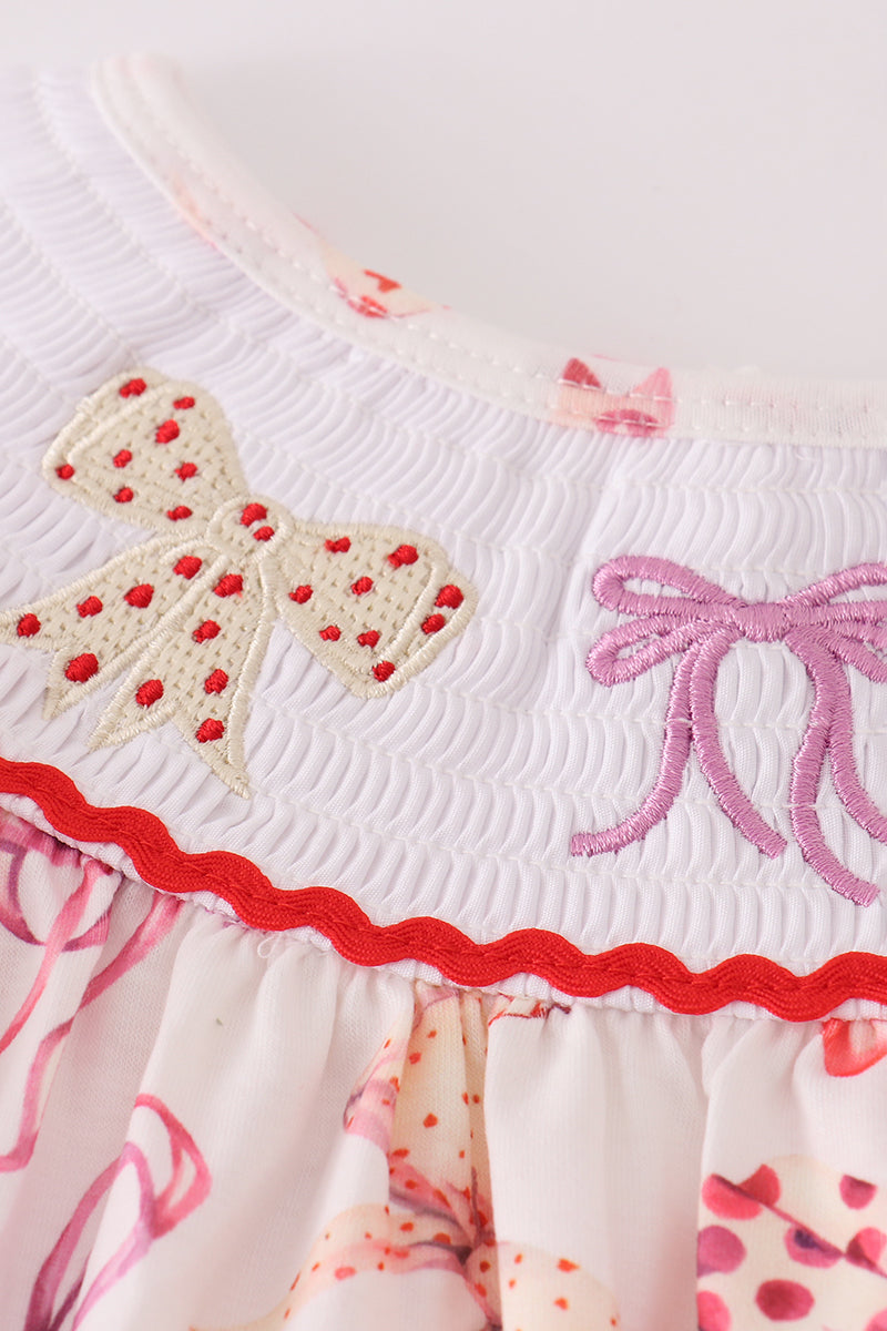 Red bow smocked dress