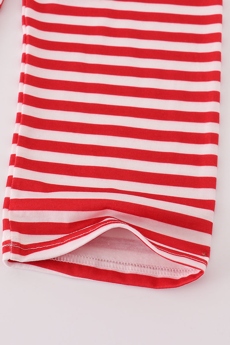 Red santa claus smocked stripe pants set