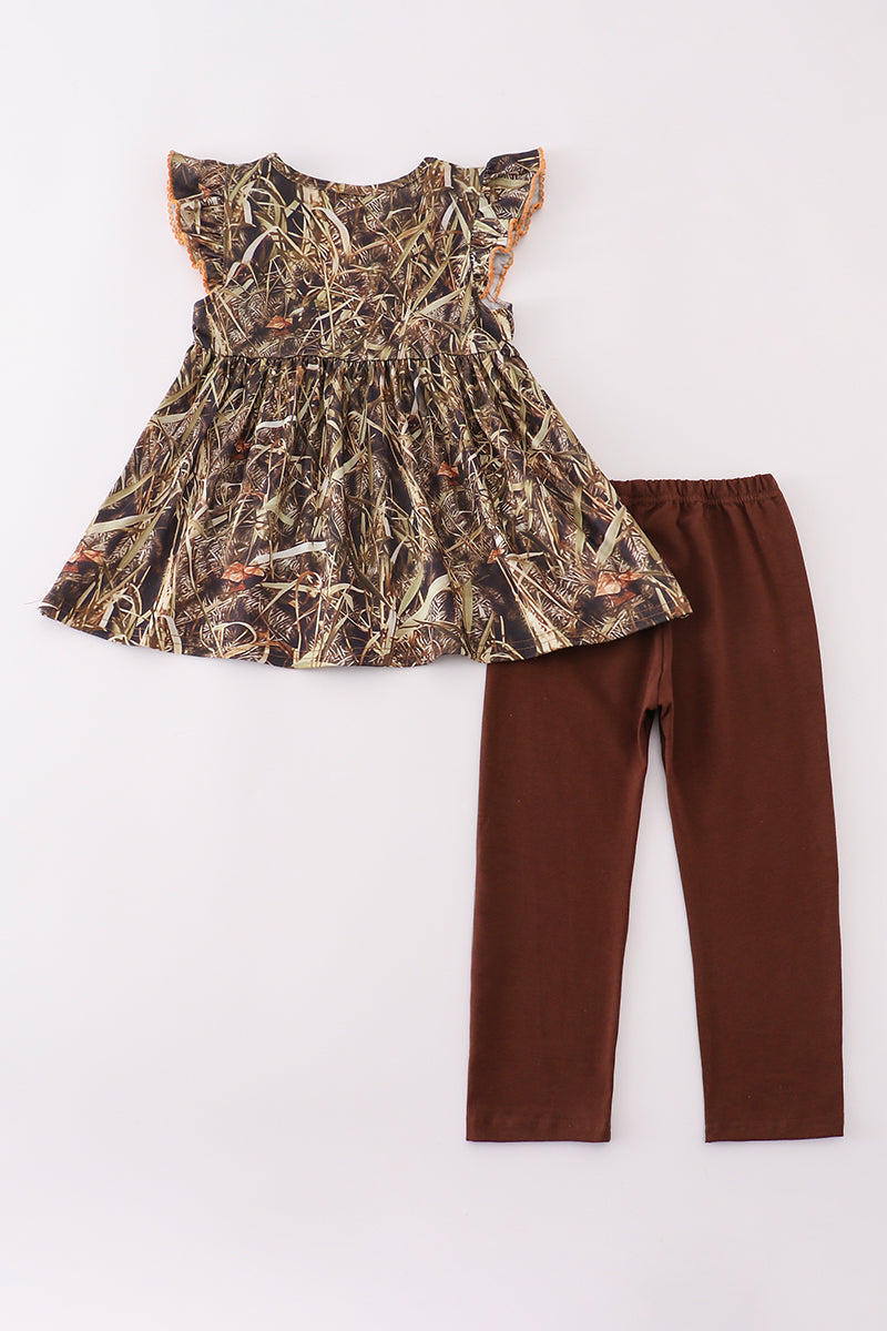 Camouflage ruffle pants set