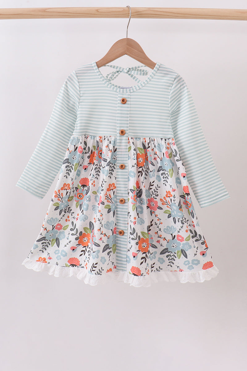 Mint floral stripe dress