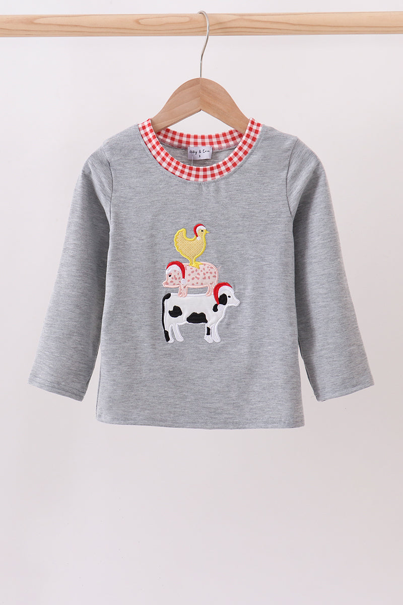 Gray farm applique top