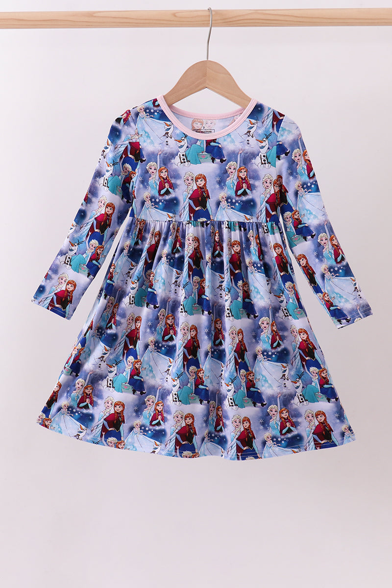 Blue frozen print bamboo dress