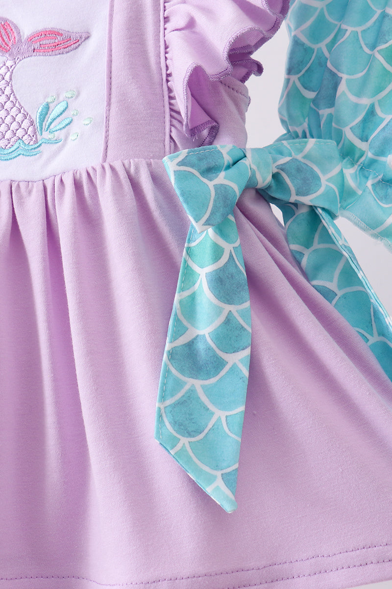 Purple mermaid embroidery ruffle bloomer set