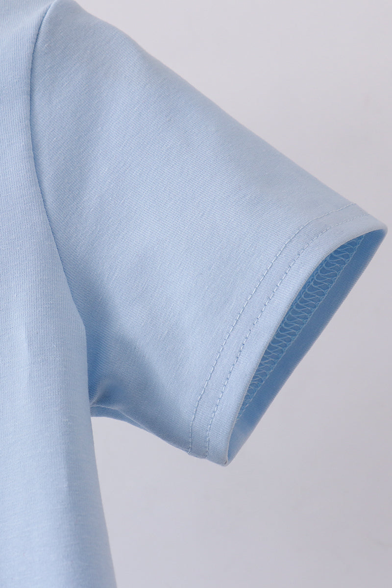 Blue sailboat embroidery top