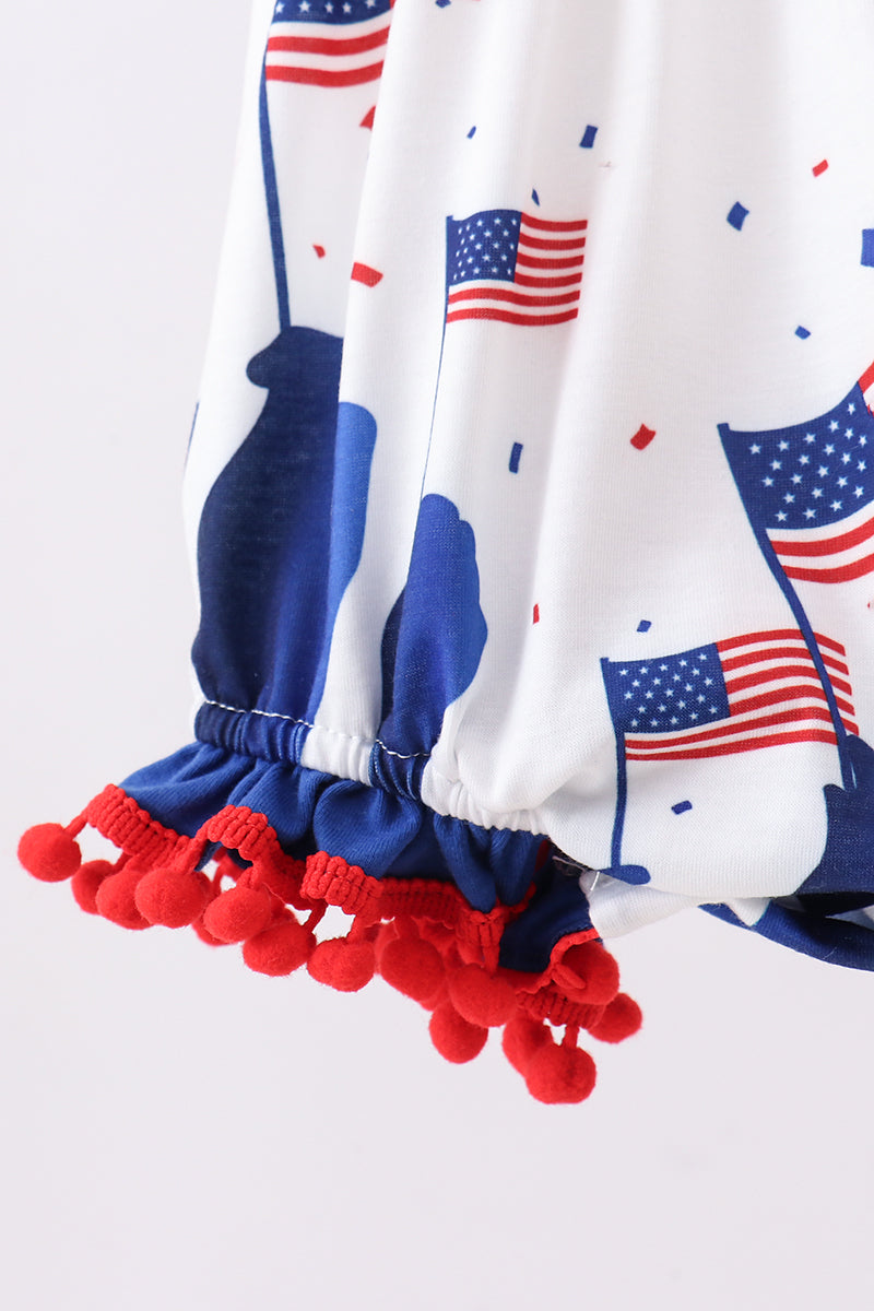 Blue 1776 flag embroidery ruffle bubble