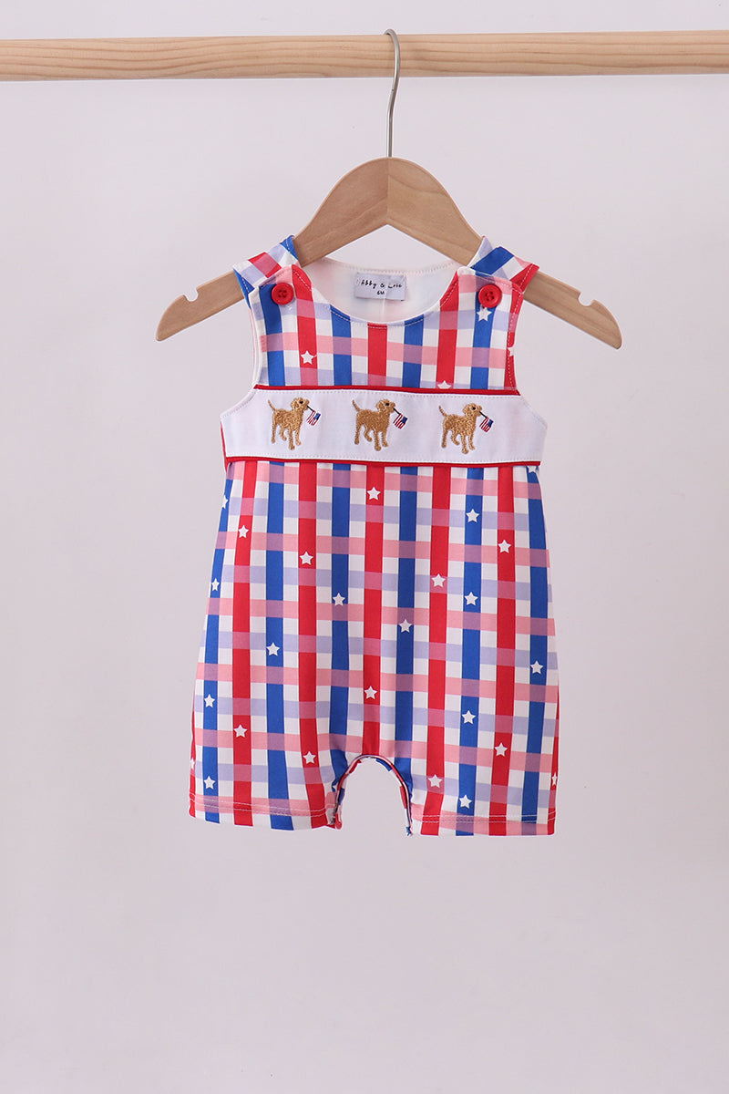 Red puppy embroidery ruffle plaid jonjon