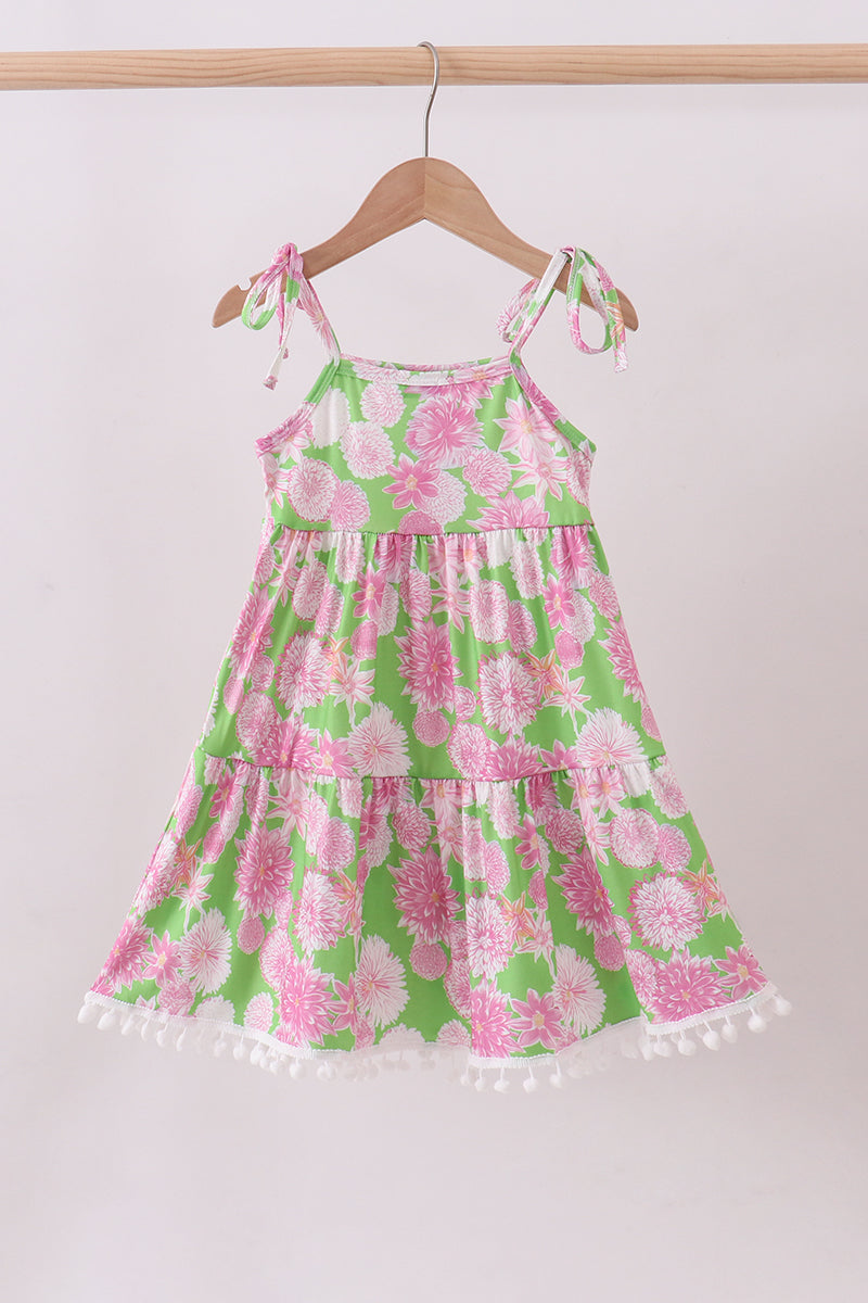 Pink floral ruffle tiered dress