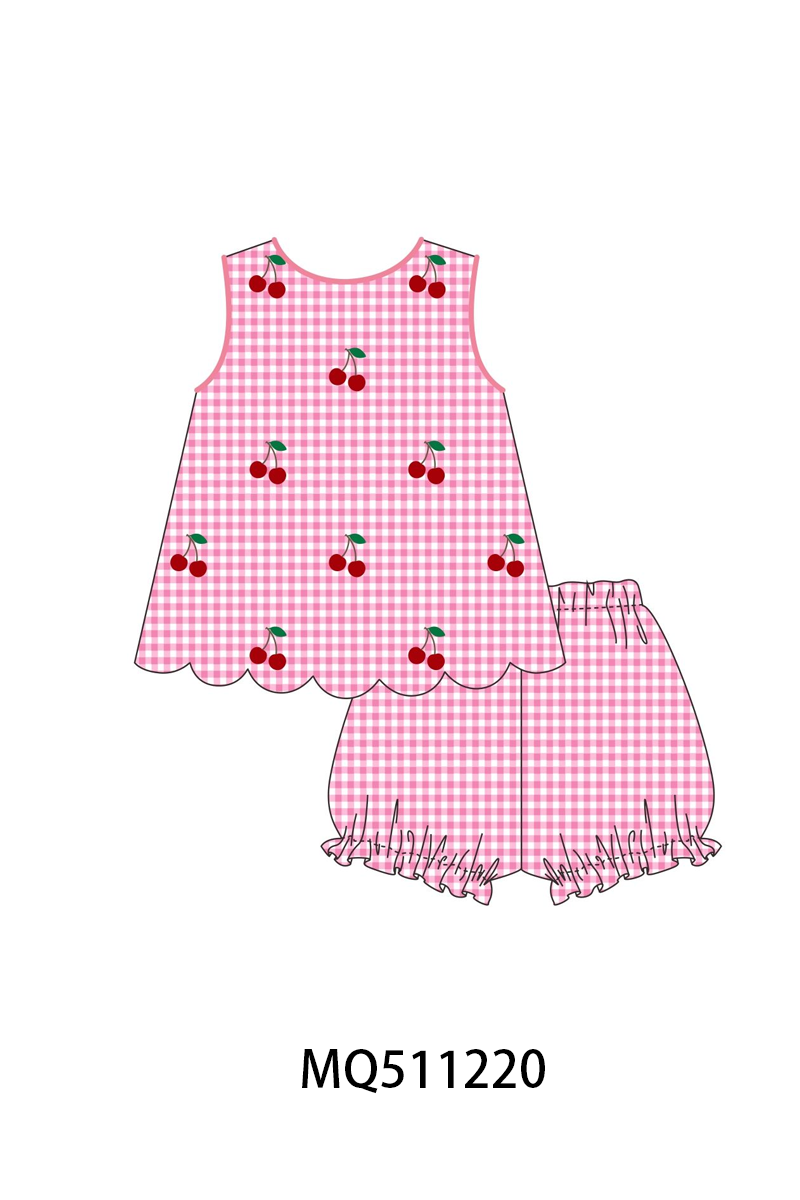 Pink cherry gingham shorts set