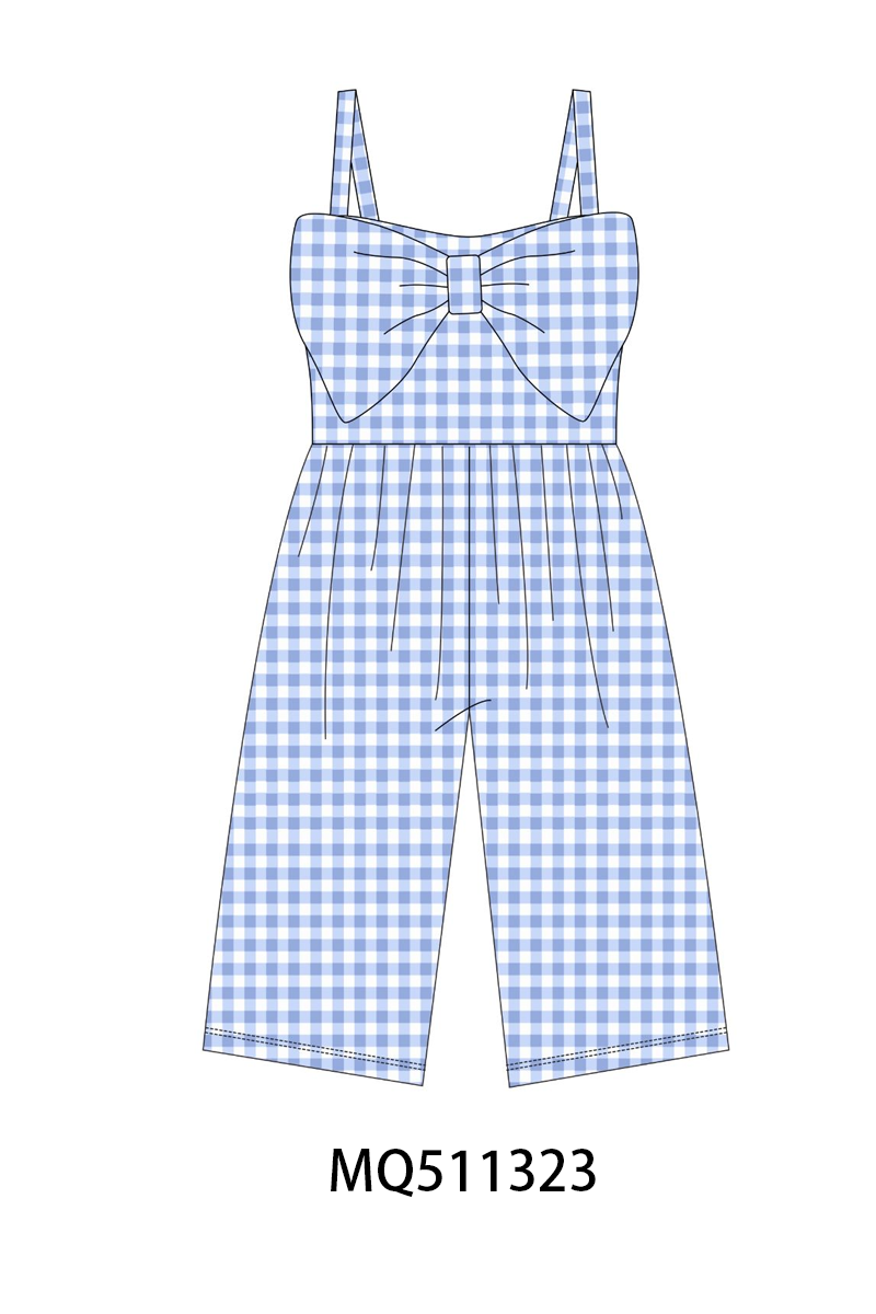 Blue bow gingham jumpsuit