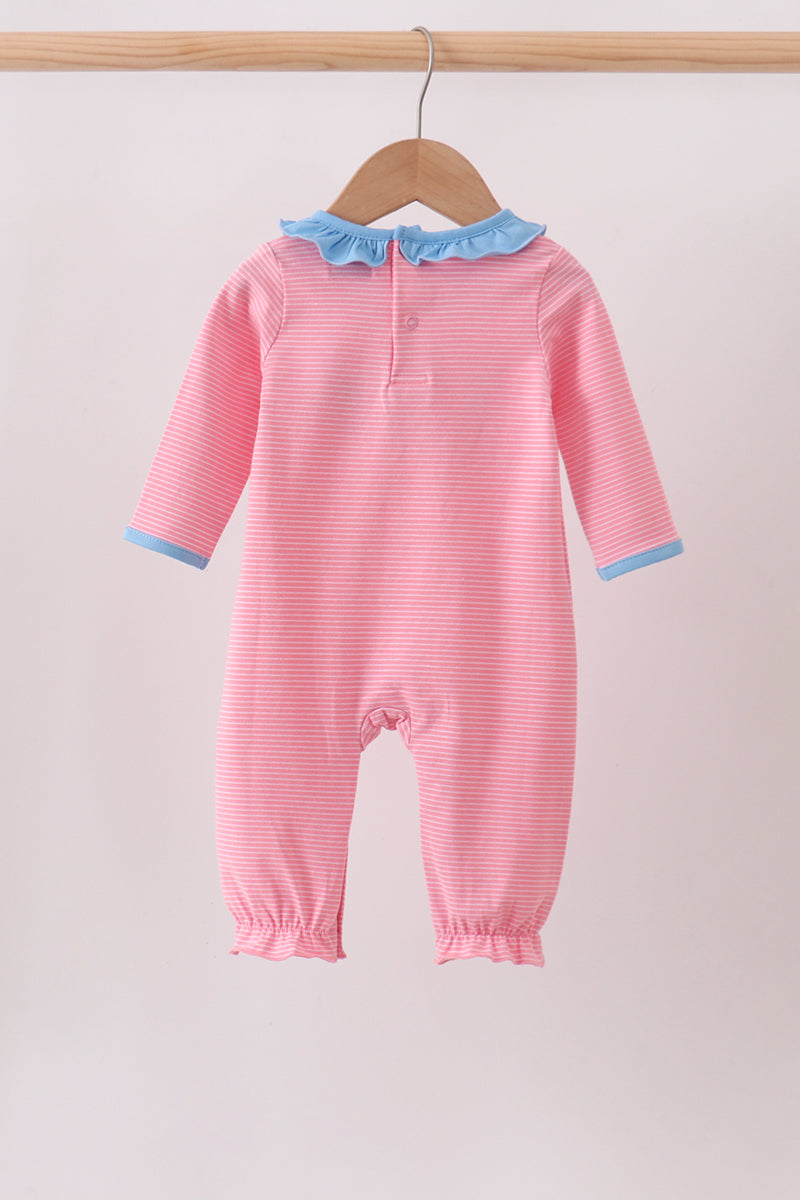 Pink puppy embroidery ruffle romper