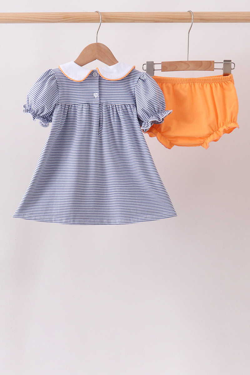 Teal stripe pumpkin embroidery bloomer set