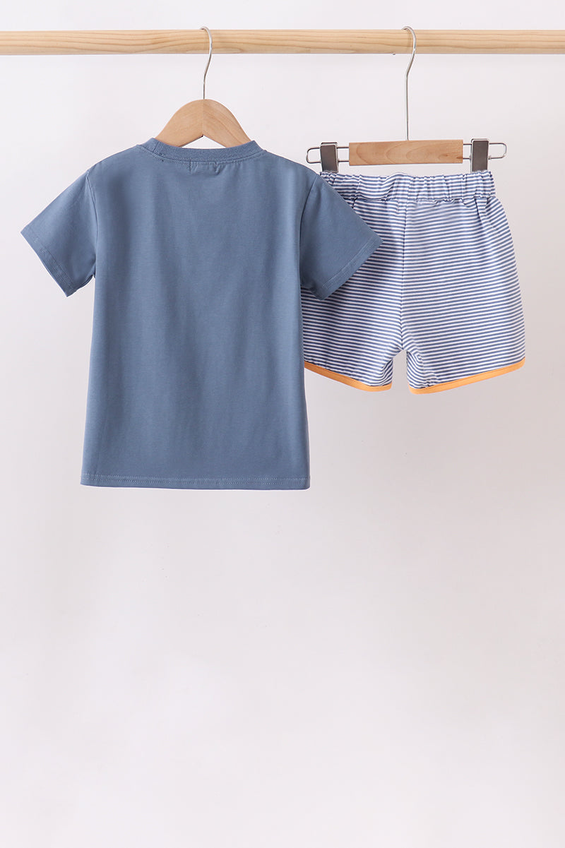 Teal pumpkin embroidery shorts set